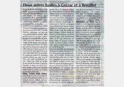 Article Sud Ouest - Deux autres fusillés à Grézac et à Breuillet / Visuel : D.R.