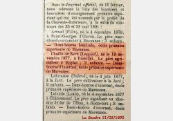La Seudre, 21 février 1892 - Un Breuilleton dans la liste des boursiers pour l'école primaire supérieure / Visuel : D.R.