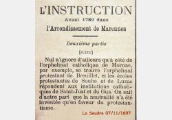 La Seudre, 7 novembre 1897 - L'instruction avant 1789 dans l'arrondissement de Marennes / Visuel : D.R.