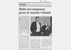 Sud Ouest du 9 octobre 2008 : « Belle récompense pour le musée virtuel » / Visuel : D.R.