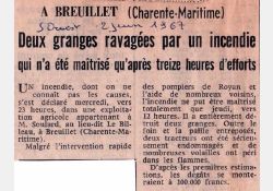 Sud Ouest, 2 juin 1967 - Incendie à Breuillet / Visuel : D.R.